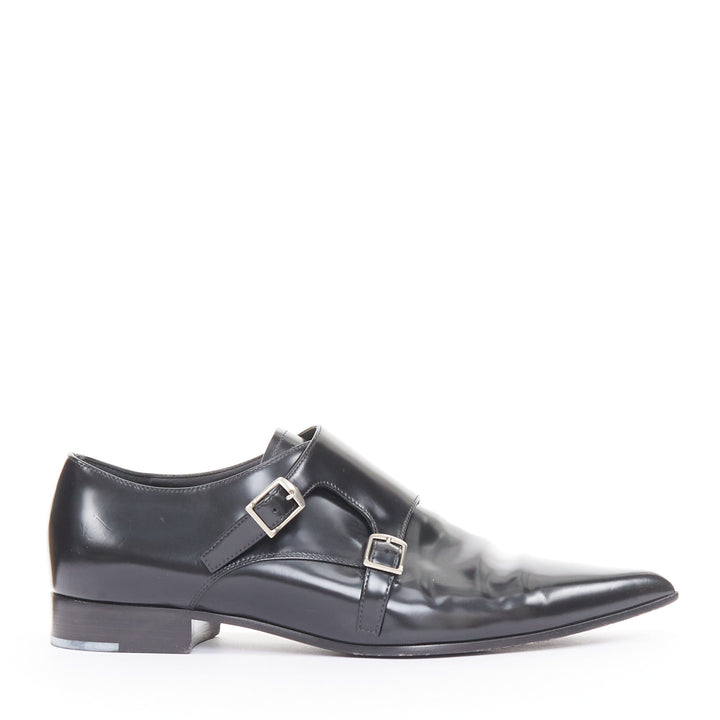 CHRISTIAN DIOR Swing black calfskin leather double buckle monk shoes EU37.5D