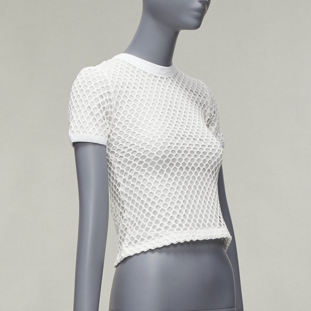 T ALEXANDER WANG white cotton net overlay crew neck fitted top XS