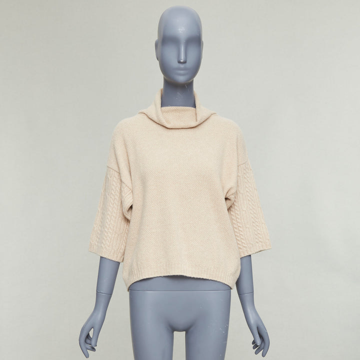 MAX MARA beige virgin wool cashmere cable knit sleeve sweater S