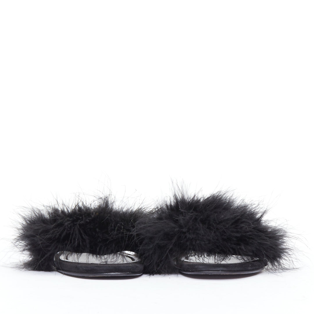 ALEXANDER WANG Lou black feather embellished suede mules EU37.5