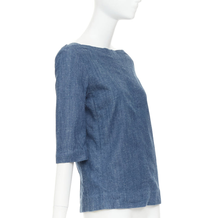 OLD CELINE 2011 Phoebe Philo blue denim bateau boat neck 3/4 sleeve top FR40 S