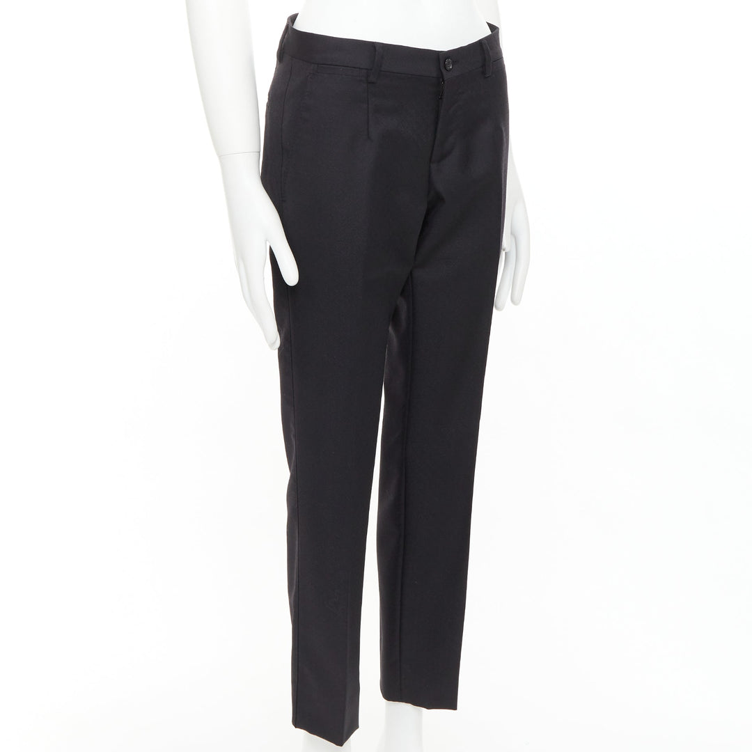 DOLCE GABBANA black wool mohair scaled pattern jacquard cropped trousers IT44 XS