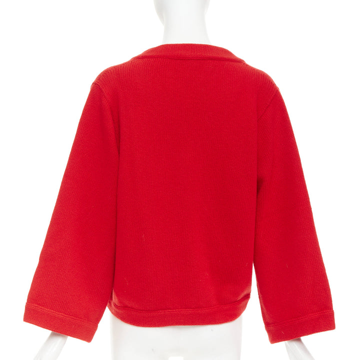 GUCCI 2017 Runway red wool Loved Bird floral embroidered  red wool sweater S