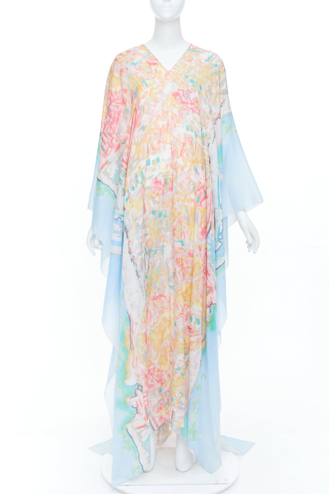 CHANEL 2011 Runway abstract watercolor silk cotton mix caftan maxi dress OS