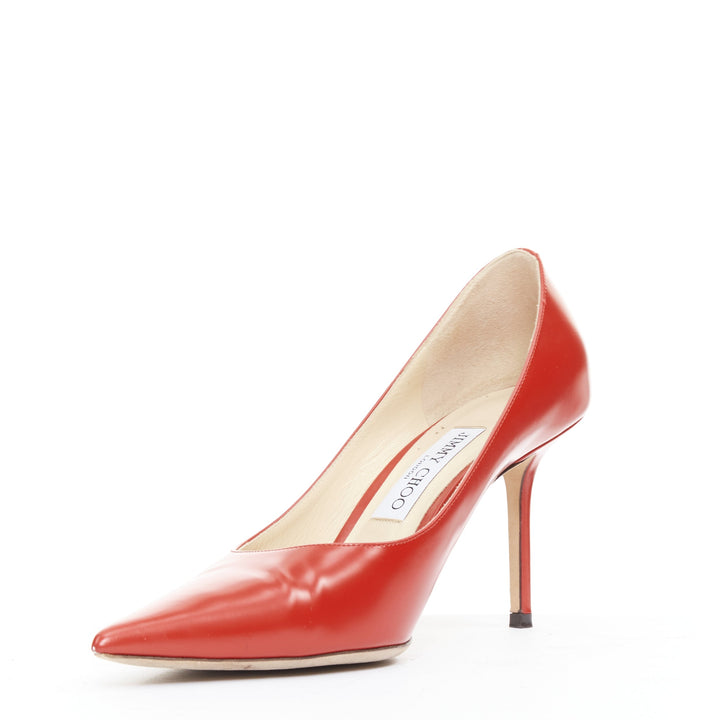 JIMMY CHOO Romy 85 red leather pointy toes stiletto heeled pumps EU39.5