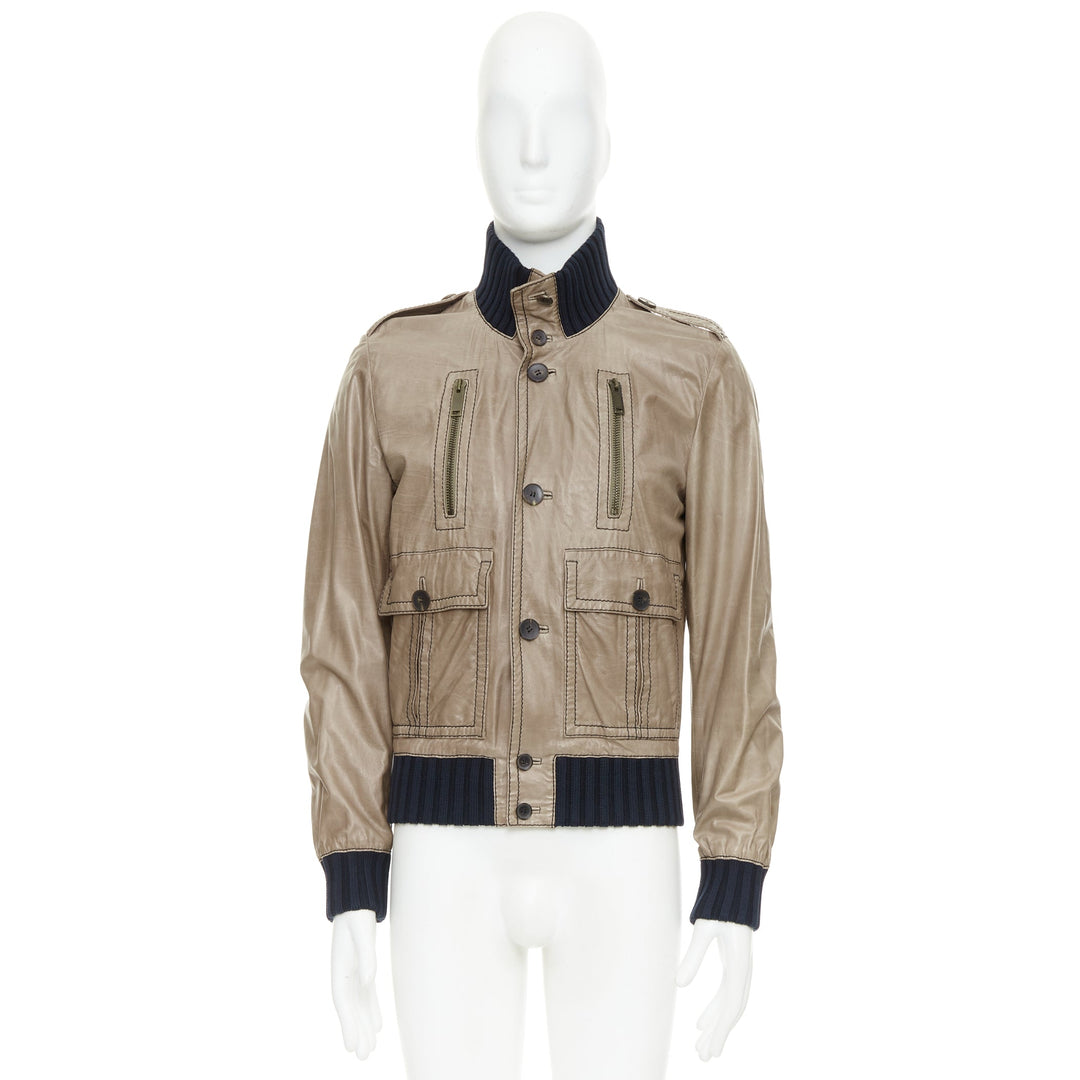 GUCCI Vintage Madonna brown coated leather flight bomber jacket IT48 M