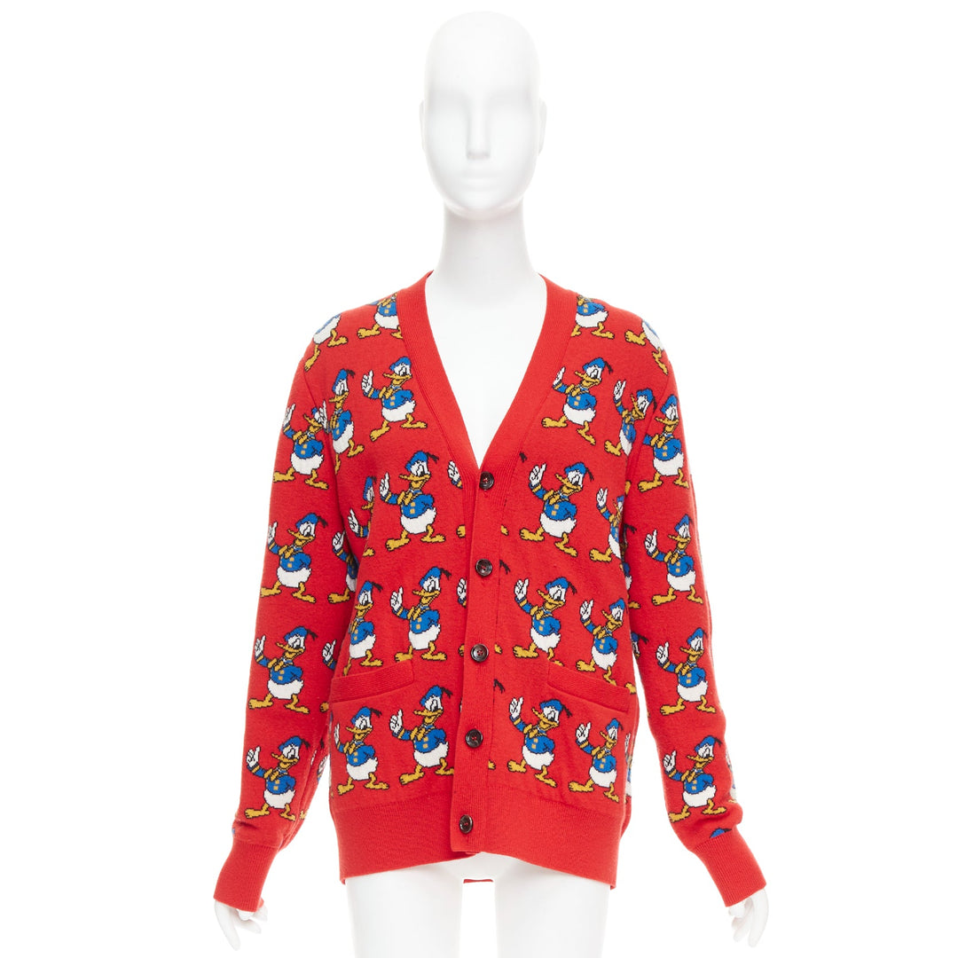 GUCCI Disney Donald Duck red wool blue intarsia button cardigan M