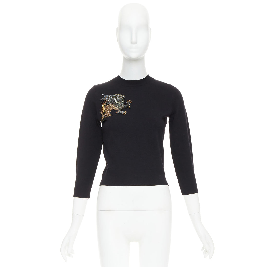 ALEXANDER MCQUEEN 2017 black wool Mythical rhinestone embellished sweater XS