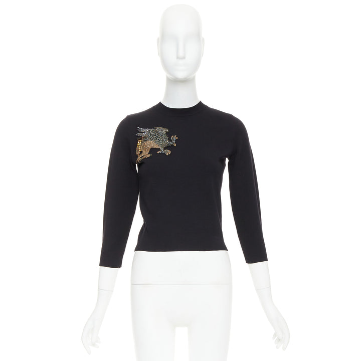 ALEXANDER MCQUEEN 2017 black wool Mythical rhinestone embellished sweater XS