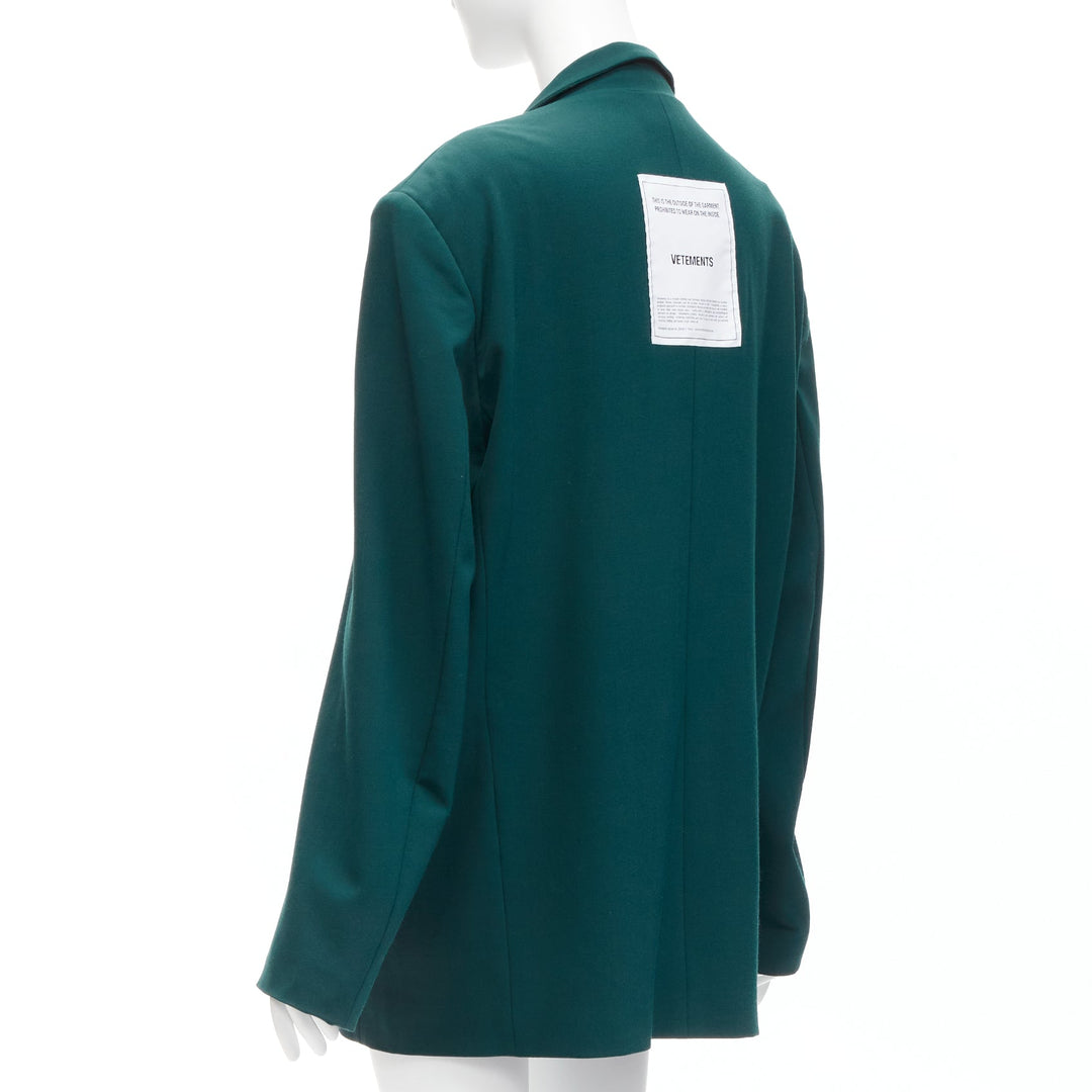 VETEMENTS 2019 forest green logo patch back oversized double-breasted blazer XS