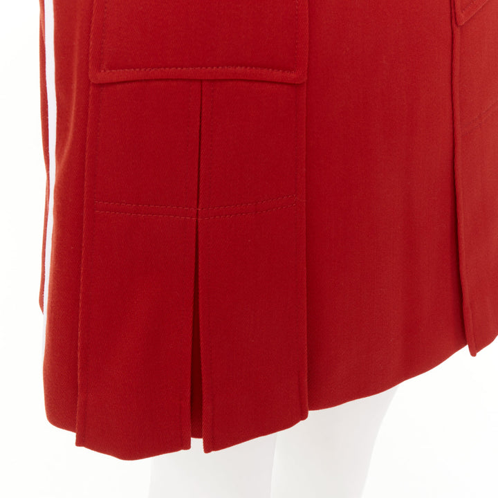 PRADA 2019 red virgin wool white trim utility pocket pleated mini skirt IT38 XS