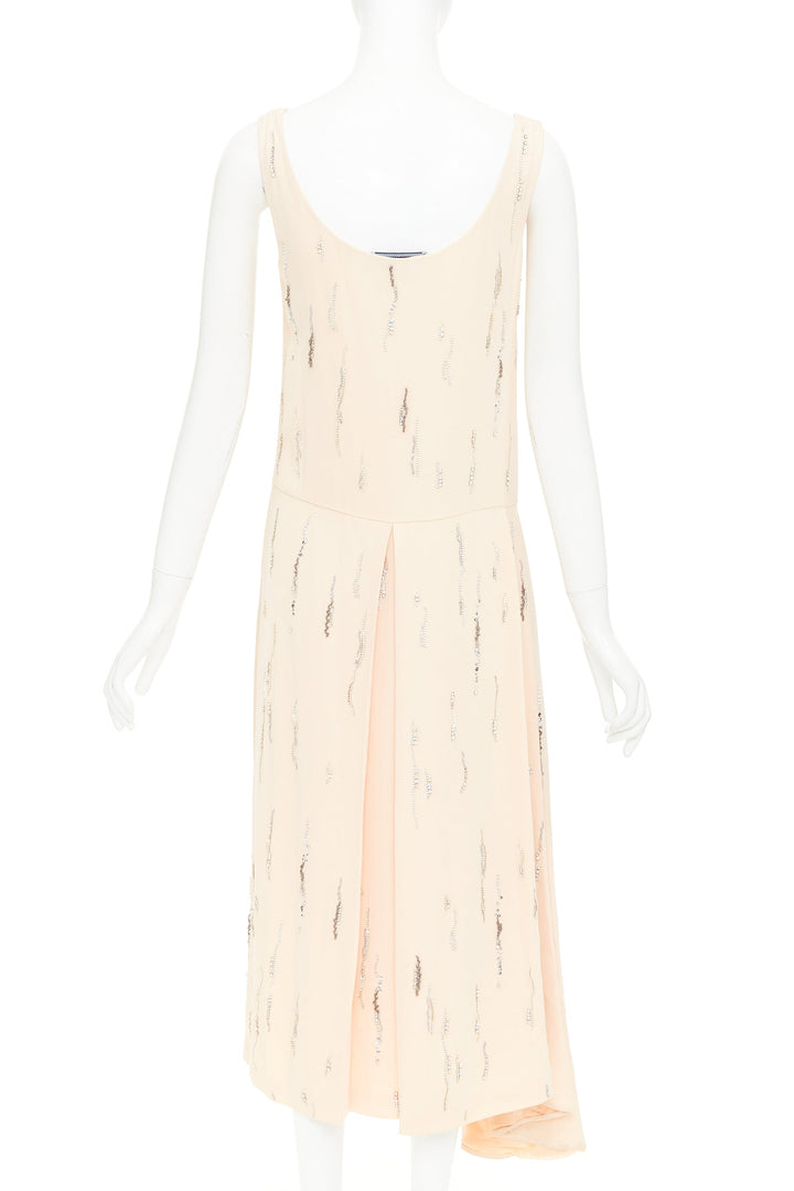 PRADA 2018 blush crepe crystal embellished asymmetric midi dress IT38 XS
