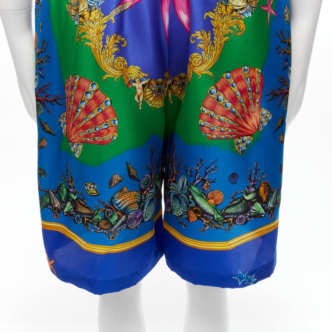 VERSACE 2021 Tresor De La Mer blue seashell print 100% silk shorts IT48 M