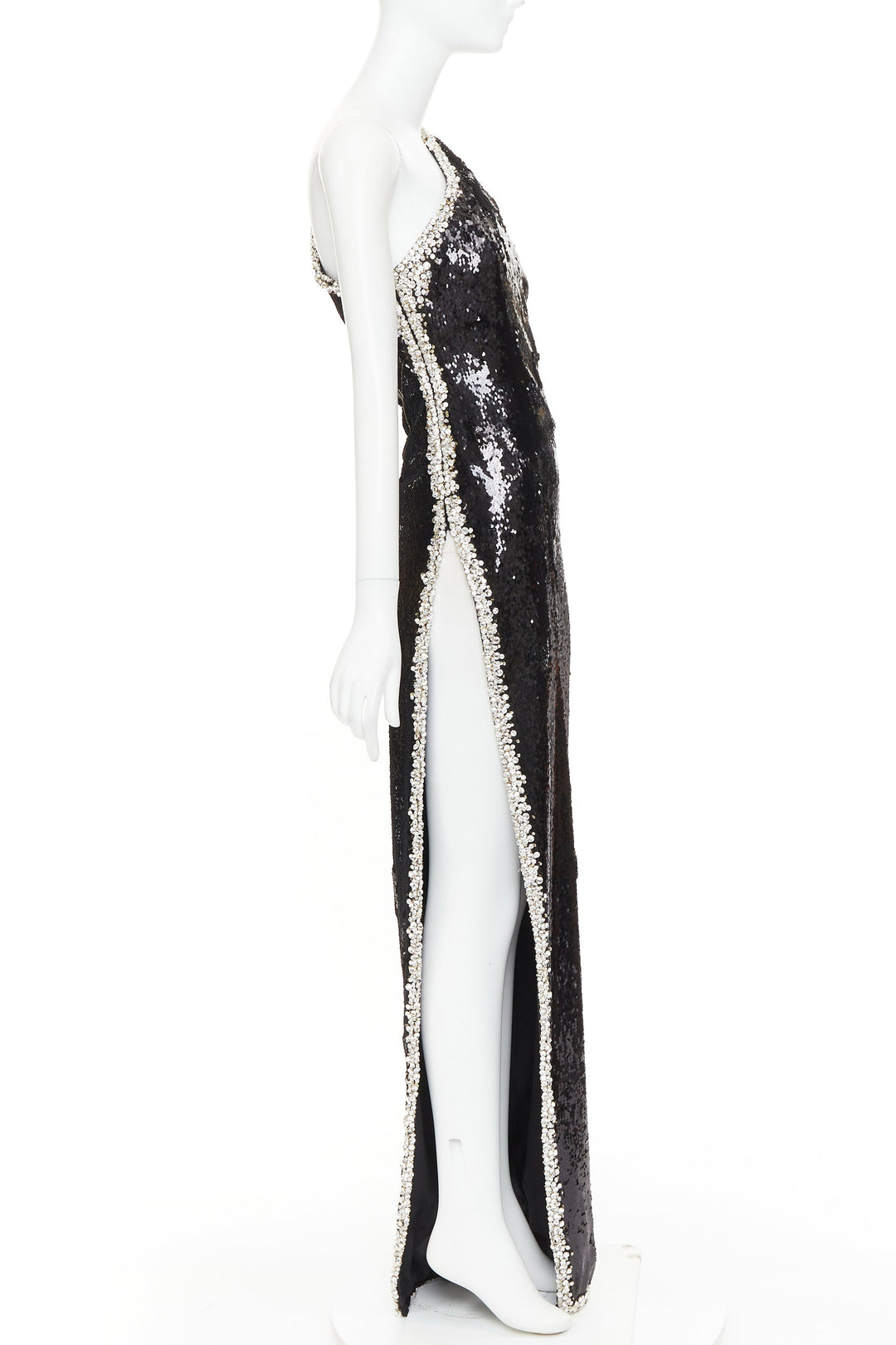 ALEXANDRE VAUTHIER COUTURE SS2021 black sequin silver crystal one shoulder dress