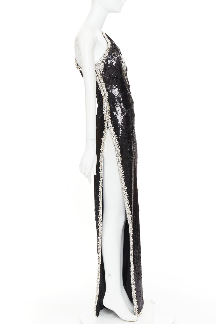 ALEXANDRE VAUTHIER COUTURE SS2021 black sequin silver crystal one shoulder dress