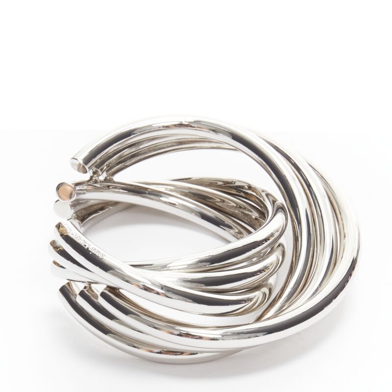 SAINT LAURENT Hedi Slimane silver metal architectural layered twist cuff bangle