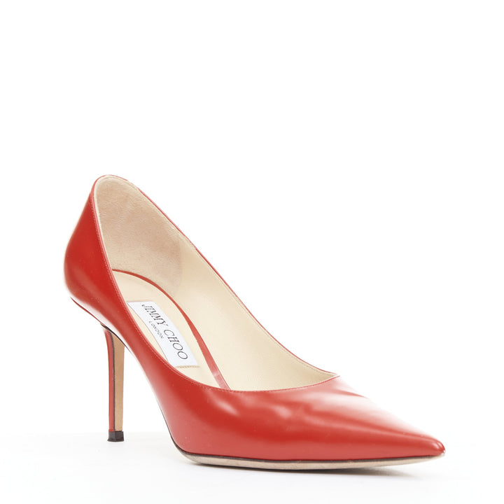 JIMMY CHOO Romy 85 red leather pointy toes stiletto heeled pumps EU39.5