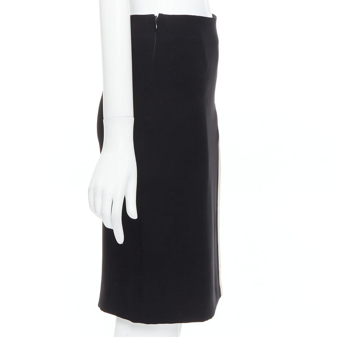 LANVIN 2017 Cady black cream trim front slit high waist pencil skirt FR34 XS