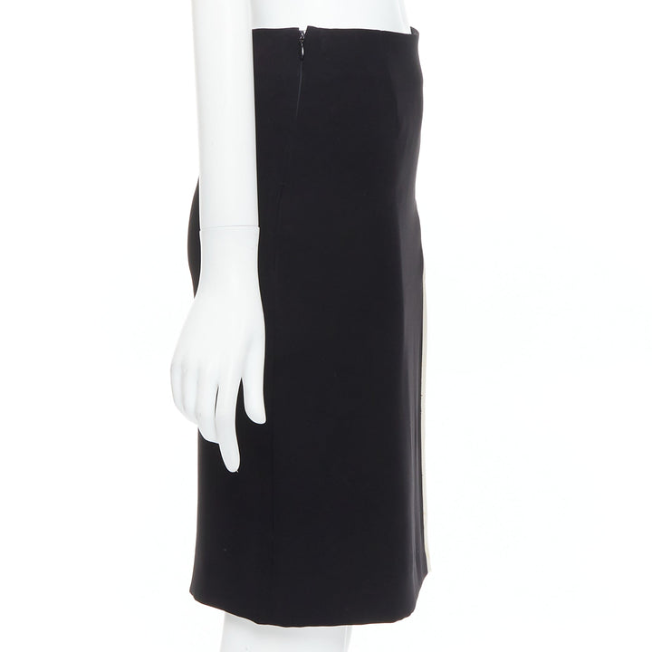 LANVIN 2017 Cady black cream trim front slit high waist pencil skirt FR34 XS