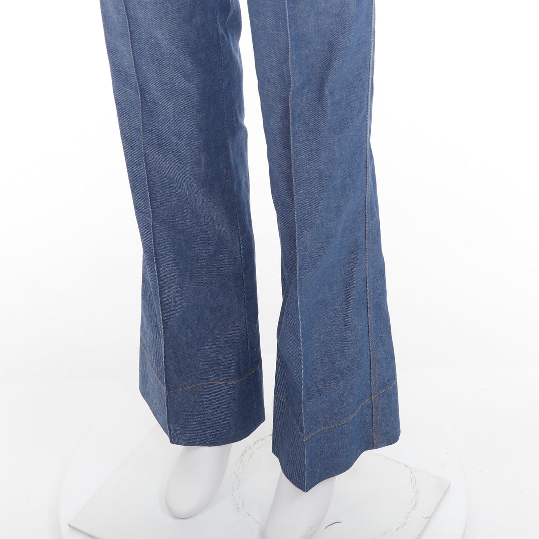 SAINT LAURENT 2022 blue pleated front high waist flare leg jeans FR34 XS