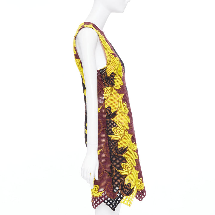 MARNI 2012 Runway yellow brown acrylic silk mesh cocktail dress IT40 S