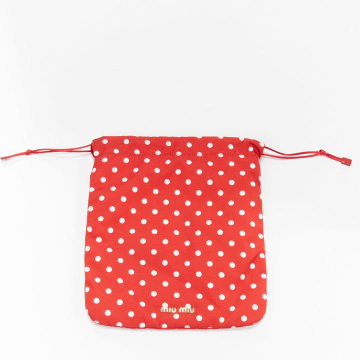MIU MIU red white polka dot fully lined fabric drawstring pouch bag