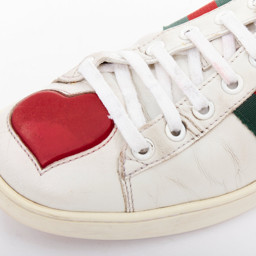 GUCCI Ace white leather pink floral embroidered patch sneakers EU37.5
