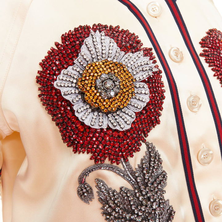 rare GUCCI 2016 Runway Crystal Rhinestone flower Loved baseball shirt IT38 XS