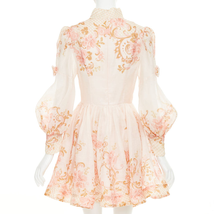 ZIMMERMANN 2022 Runway Postcard Bow rose pink silk linen organza dress US1 XS