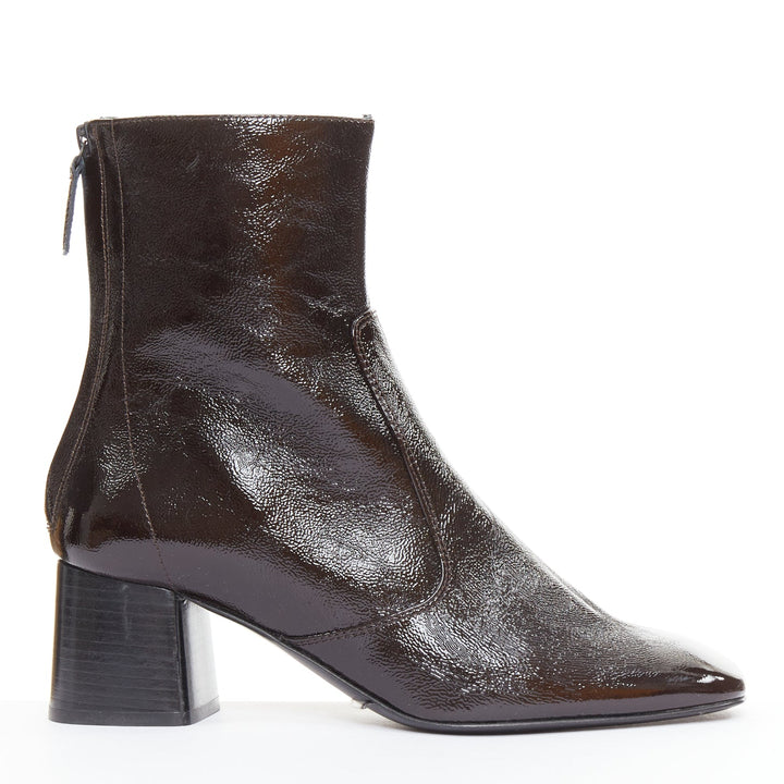 SANDRO chocolate cracked cow leather square toe block heel ankle boots EU38