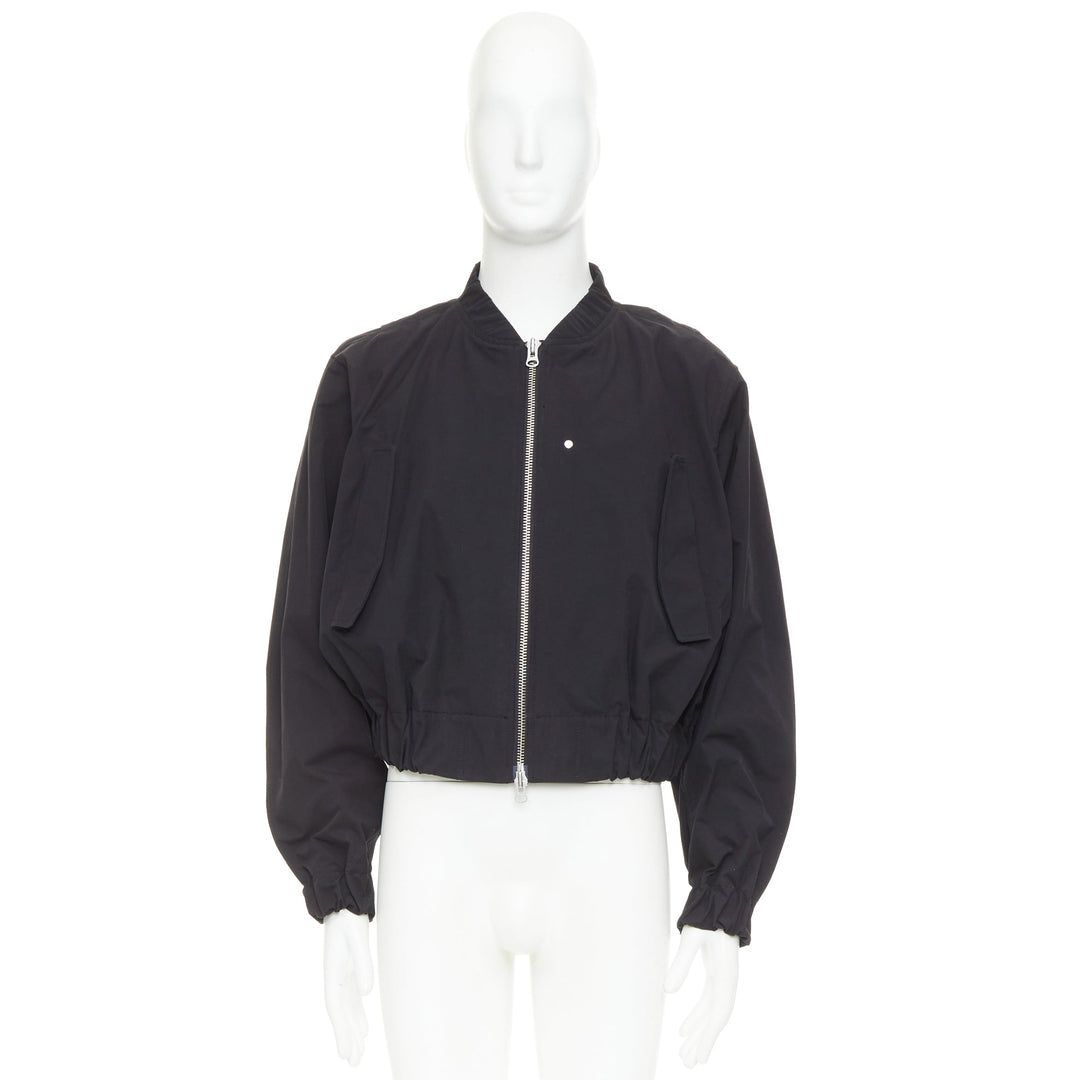 KARMUEL YOUNG Molded Bulk  black stiff cotton zipped crop bomber jacket IT48 M