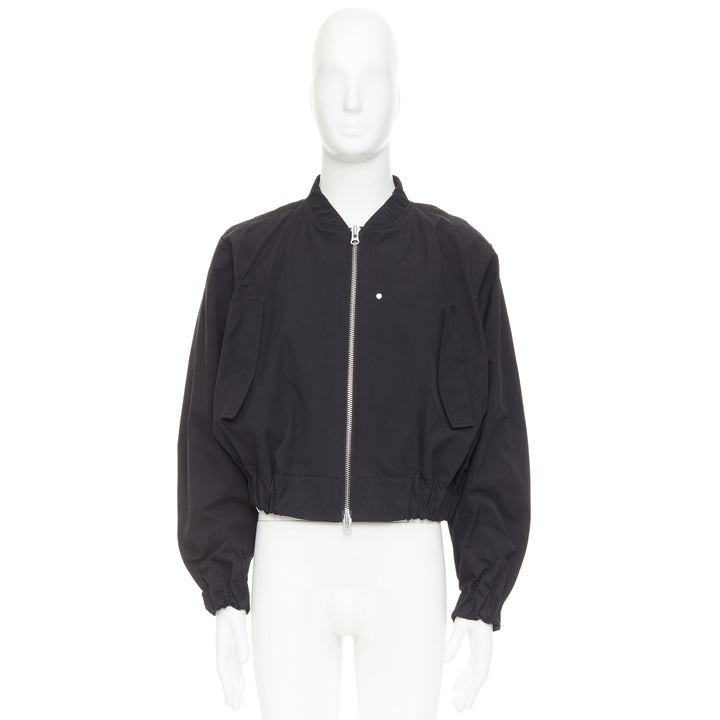 KARMUEL YOUNG Molded Bulk  black stiff cotton zipped crop bomber jacket IT48 M