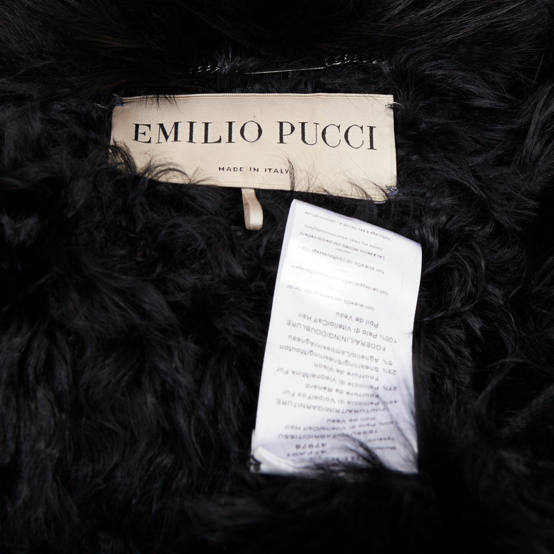 EMILIO PUCCI Vintage ethnic black calf mixed shearling raccoon fur coat IT40 S