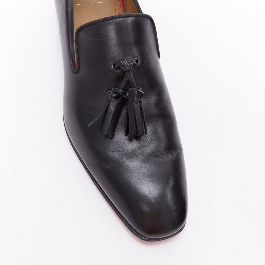 CHRISTIAN LOUBOUTIN Dandelion black tassel smooth leather loafers  EU41.5