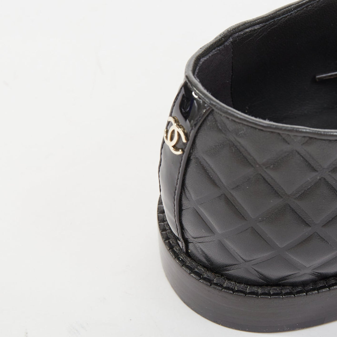 CHANEL 2017 Paris Havana black matelasse quilted panel derby oxfords EU38.5C