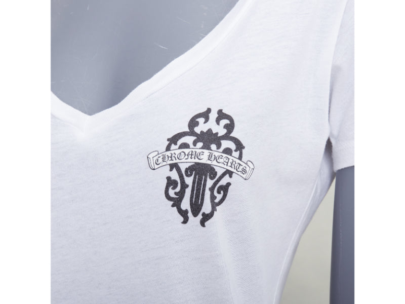 CHROME HEARTS white cotton black logo print U-neck tshirt L