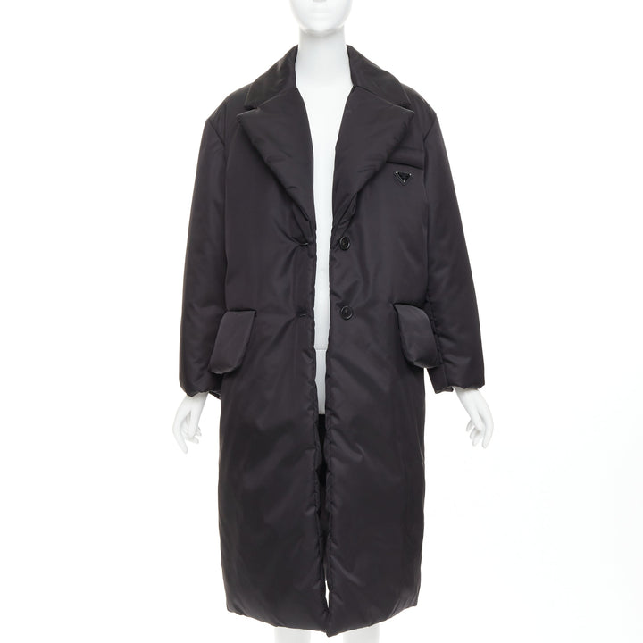 PRADA 2022 Re-Nylon black silver logo flap pocket technical puffer coat IT36 XXS