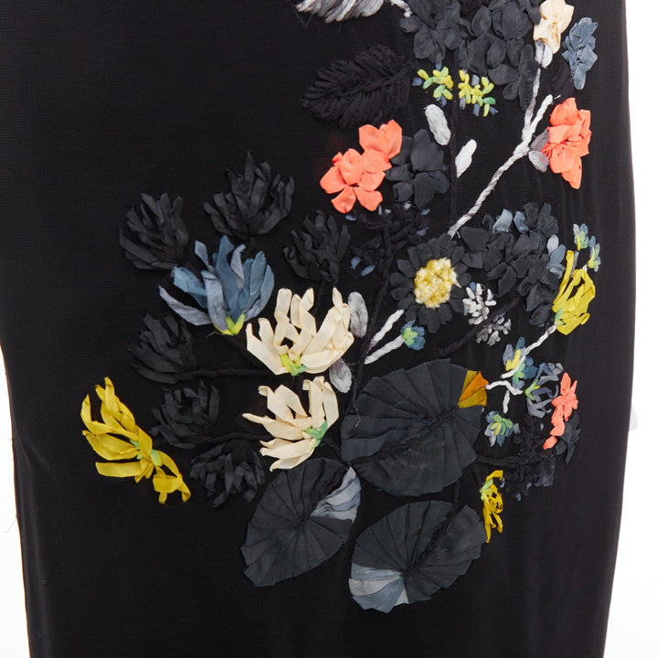 FENDI Vintage black coral floral embellished one shoulder dress IT42 M
