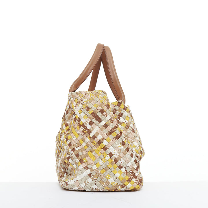 BOTTEGA VENETA Limited Edition Cabat Intrecciato yellow pink cream tote bag