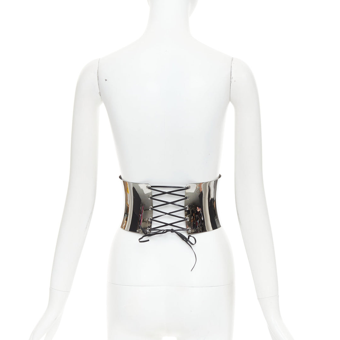 rare DOLCE GABBANA silver chrome metal double lock corset waist belt Beyonce