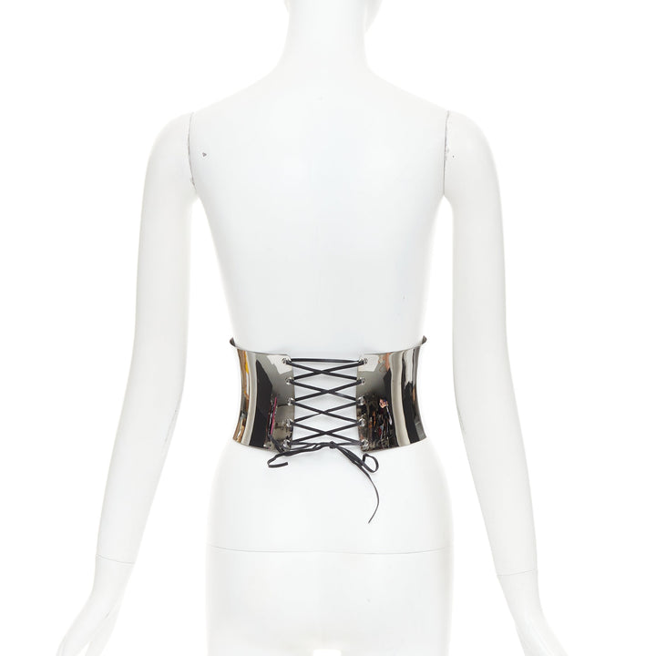 rare DOLCE GABBANA silver chrome metal double lock corset waist belt Beyonce