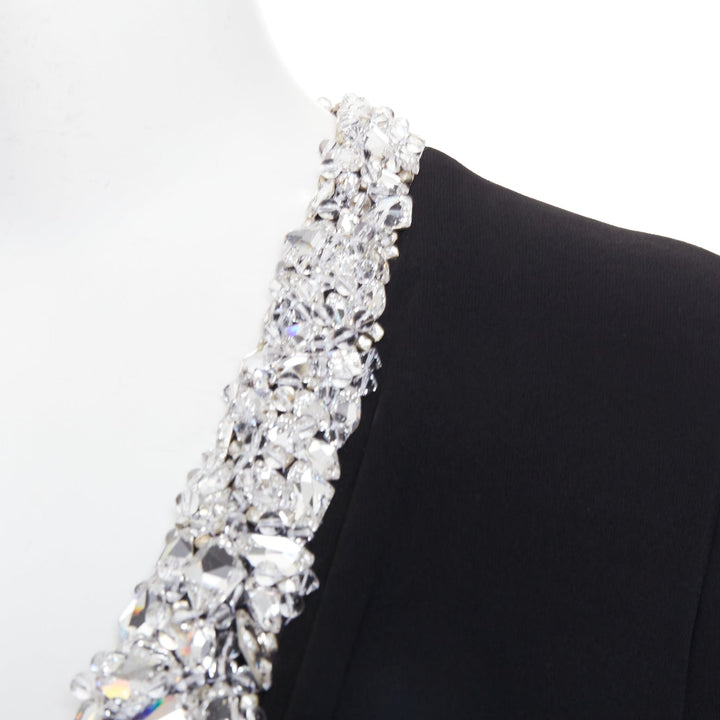 ALEXANDRE VAUTHIER black silver rhinestone jewel crystal plunge wrap dress