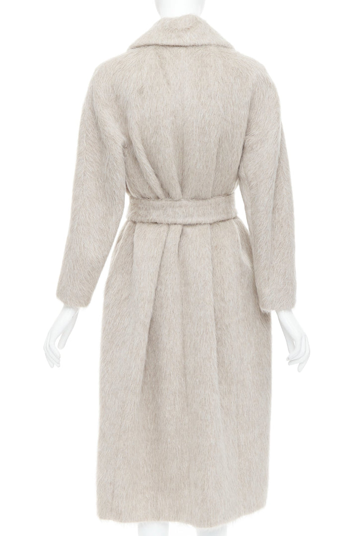 MAX MARA S grey alpaca virgin wool spread collar belted long coat IT38 XS