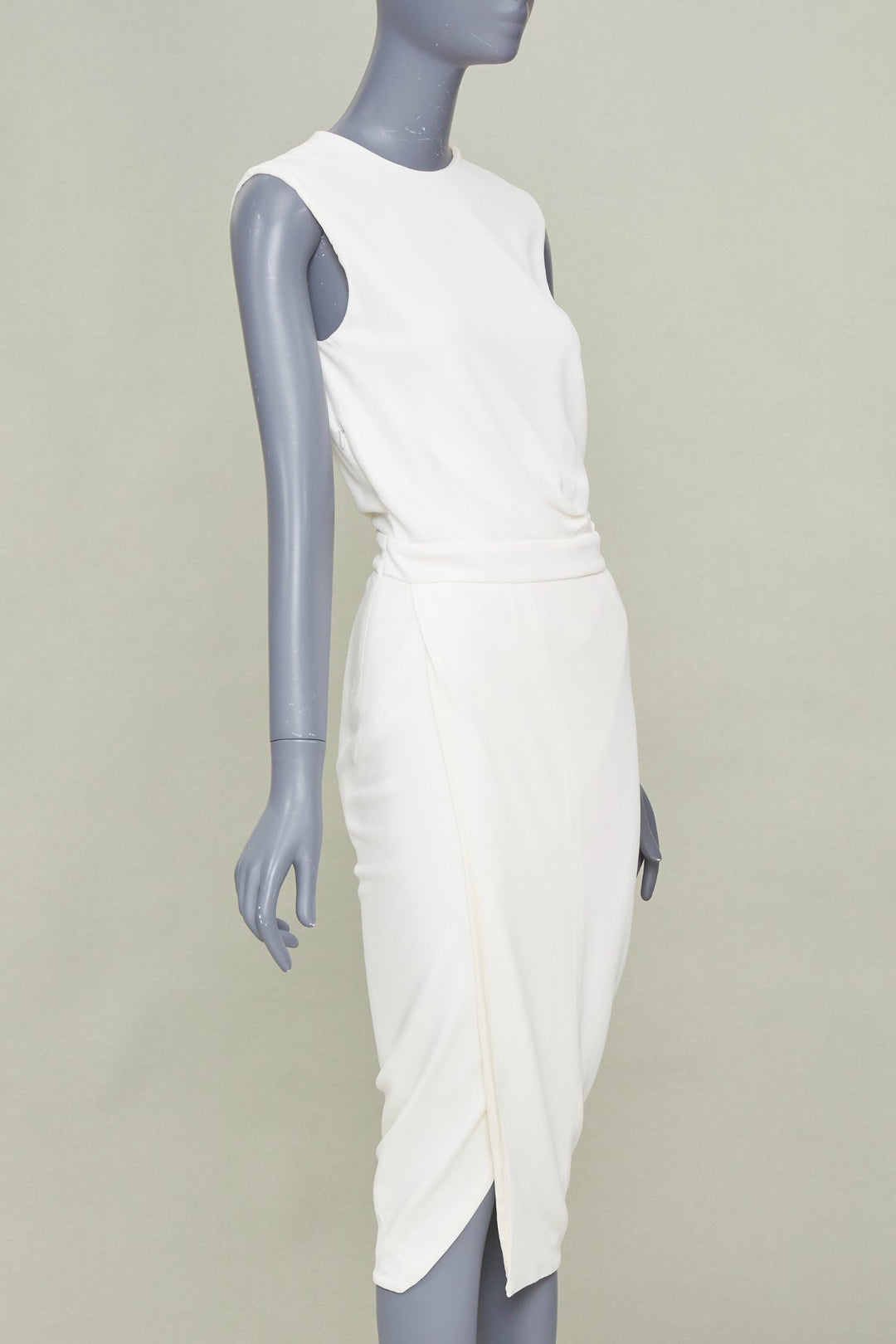 NARCISO RODRIGUEZ elegant draped wrap panel ivory viscose midi dress IT38 XS