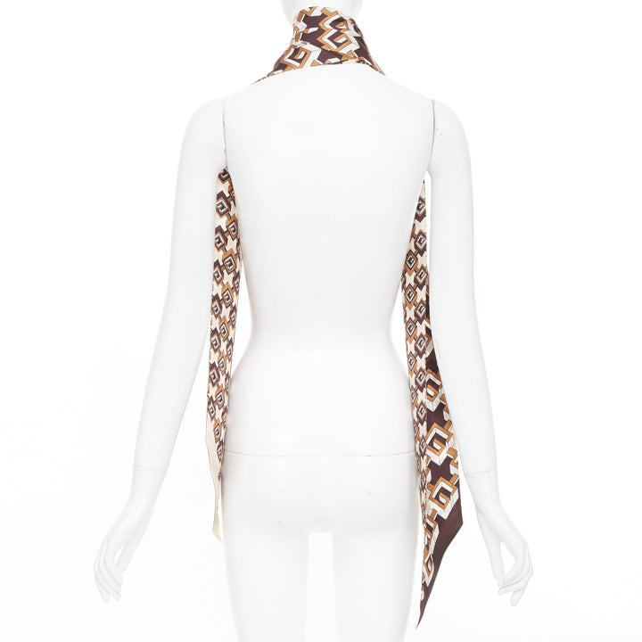 GUCCI 2018 brown geometric graphic block g monogram print silk wrap scarf