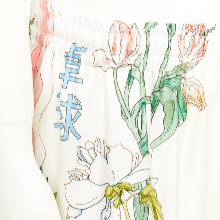CASABLANCA 2022 Ping Pong Fleurie Jour white silk twill wide pants XXL