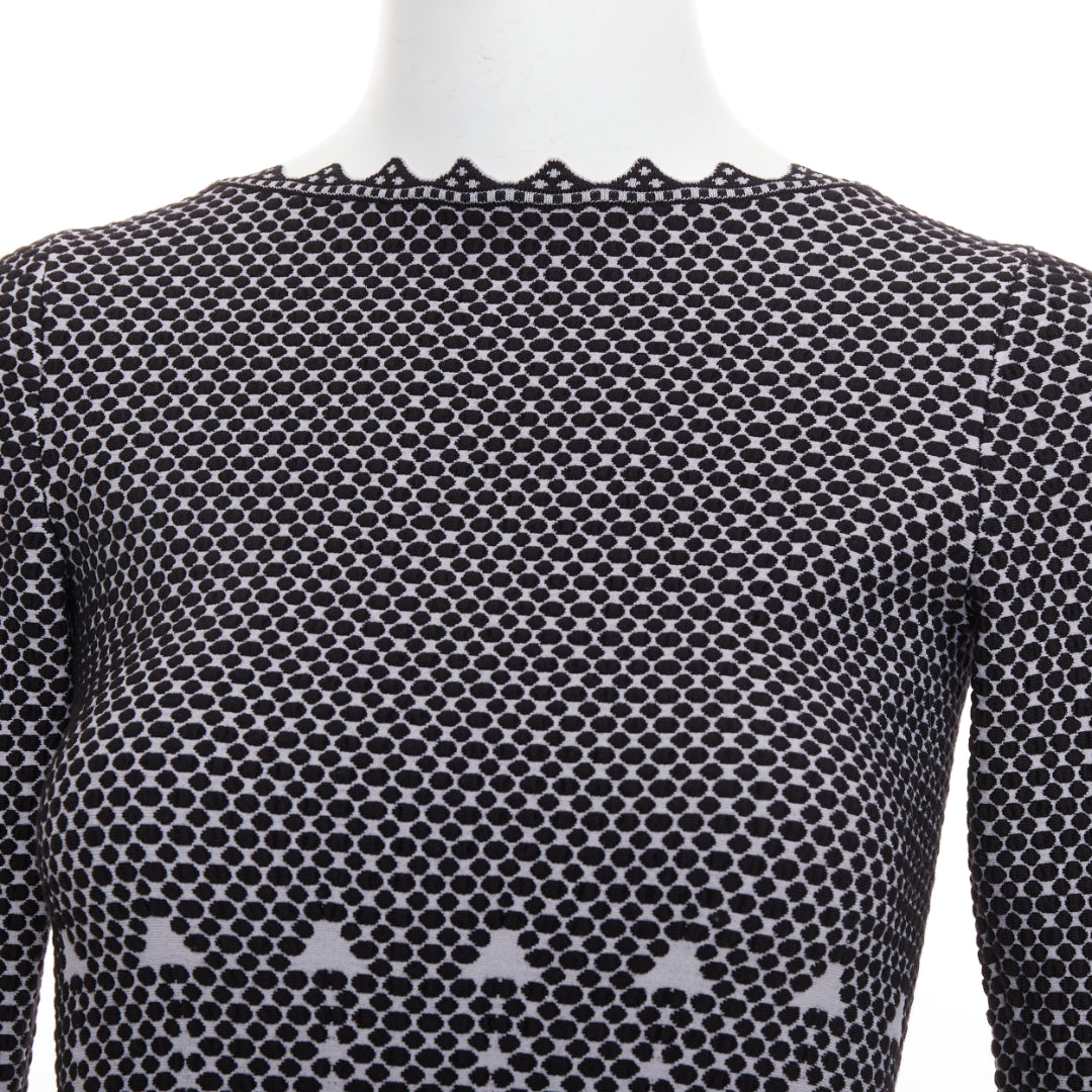 ALAIA black grey virgin wool blend dot graphic skater fit flared dress FR36 S