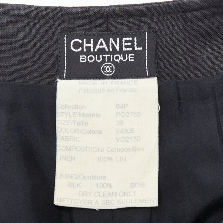 rare CHANEL 94P Vintage black linen gold CC logo buttons sailor shorts FR36 S