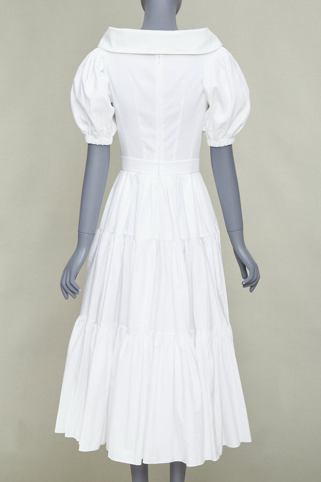 ALEXANDER MCQUEEN white cotton puff sleeves exaggerated collared dress IT40 S