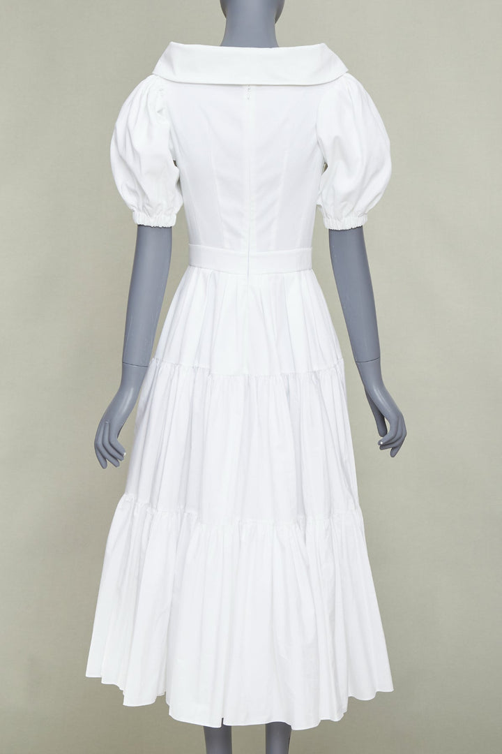 ALEXANDER MCQUEEN white cotton puff sleeves exaggerated collared dress IT40 S